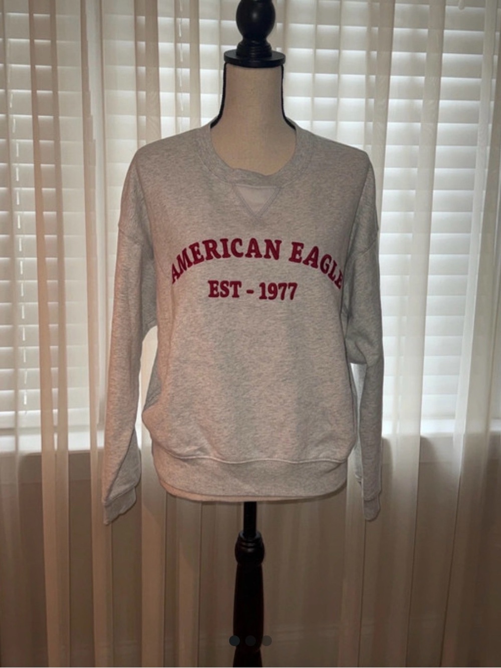 American Eagle Outfitters Heather Gray Crewneck Sweatshirt with Red Logo Size S